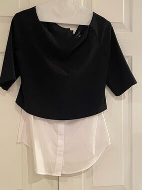 Theory Navy and White Layered Top